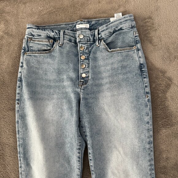 Good American Good Legs High Rise Straight Leg Jeans 12/31 Light Wash Button Fly - Picture 2 of 9